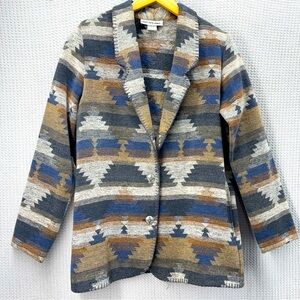 Vtg David Benjamin Southwestern Woven Jacket Coat Women Sz 8 Two Button Tribal
